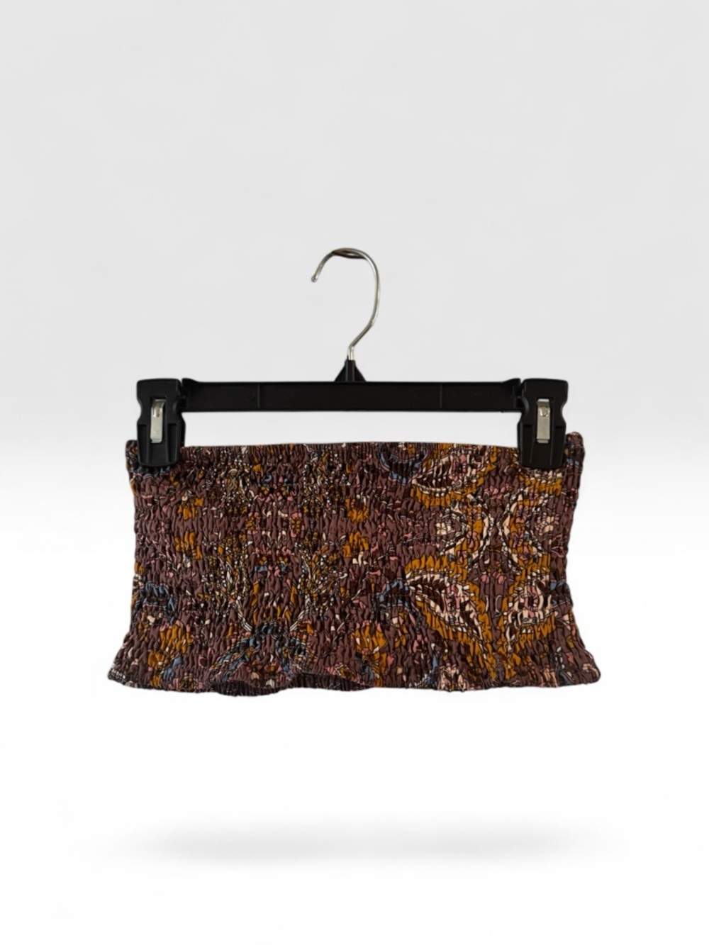 SHEIN Multicolor Floral Smocked Bandeau Paisley Top - Yellow, Brown, Blue